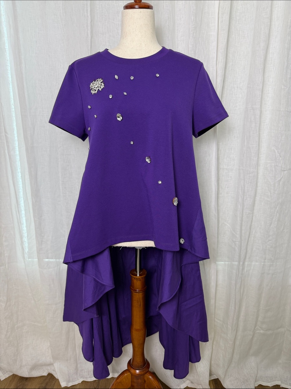 English Factory Purple Short-Sleeve Embellished High-Low Top